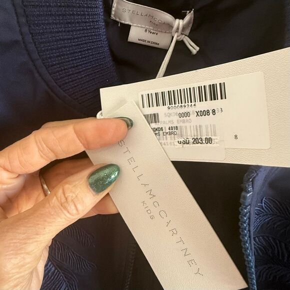 NWT Stella McCartney Girls Blue Embroidered Palm Tree Bomber Jacket in Navy blue - Picture 7 of 8